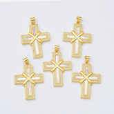 18K Gold Filled Cross Shell Pearl Charm, Cross Pendant for Christian Catholic Baptism, Religious Jewelry Making Supply, 25x33mm, CP2002